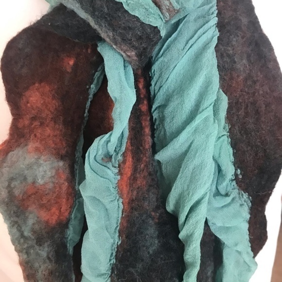 Silk Chiffon and Wool Scarf OOAK Artist Made 🎁 - Picture 7 of 9
